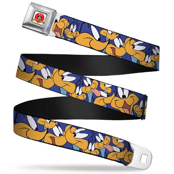 Buckle-Down Looney Tunes Logo Full Color White Seatbelt Belt - Road Runner Expressions Stacked Webbing