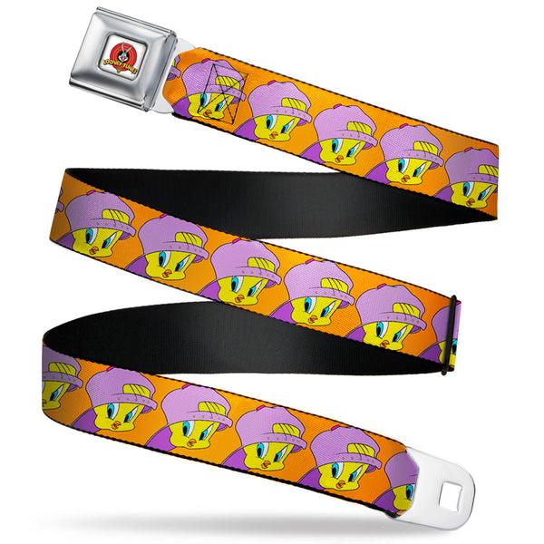 Buckle-Down Looney Tunes Logo Full Color White Seatbelt Belt - Tweety Bird Hip Hop Expression Orange Webbing