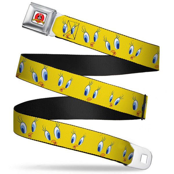 Buckle-Down Looney Tunes Logo Full Color White Seatbelt Belt - Tweety Bird Expressions2 Webbing