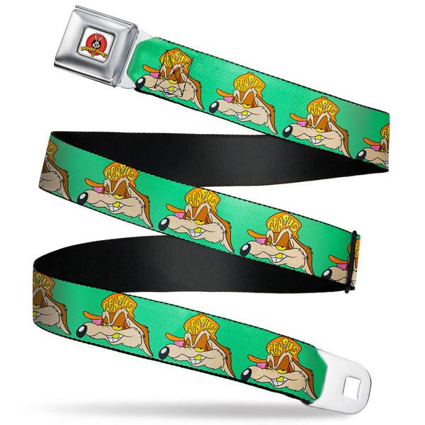 Buckle-Down Looney Tunes Logo Full Color White Seatbelt Belt - Wile E. Coyote Hip Hop Expression Green Webbing