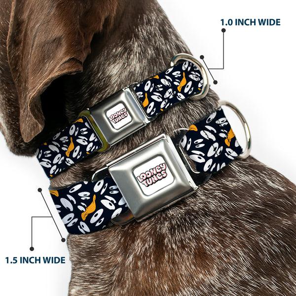 Buckle-Down LOONEY TUNES Text Title Logo Full Color White Seatbelt Buckle Collar - Daffy Duck Expression And Eyes Scattered Black/White
