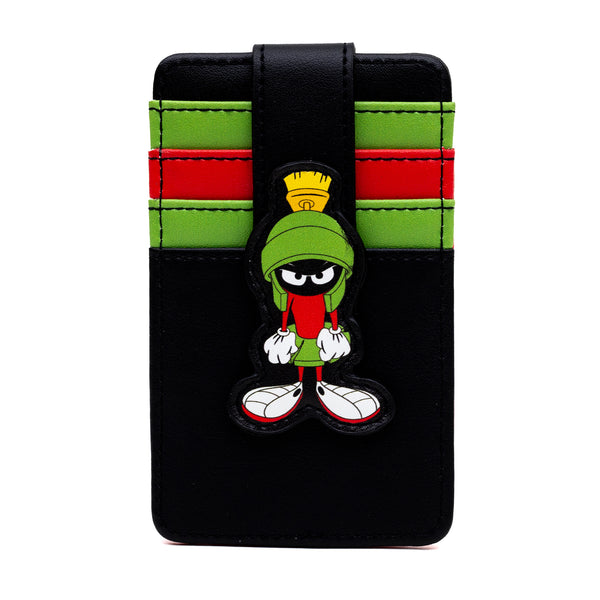 Buckle-Down Looney Tunes Vegan Leather Wallet ID Card Holder Marvin the Martian Pose Black Green Red 3.0" x 5.0"