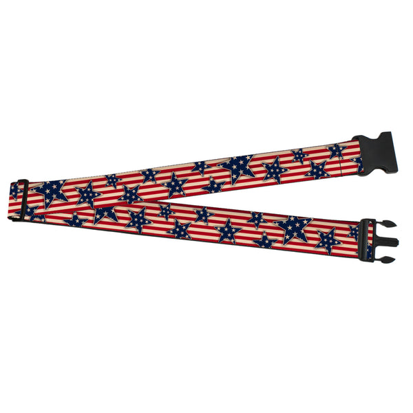 Buckle-Down Luggage Strap - 2.0" - Americana Stars & Stripes Red/White/Blue/White