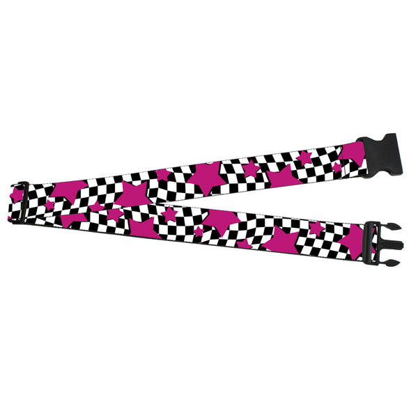 Buckle-Down Luggage Strap - 2.0" - Checker & Stars Black/White/Pink