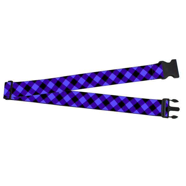 Buckle-Down Luggage Strap - 2.0" - Diagonal Buffalo Plaid Black/Blue