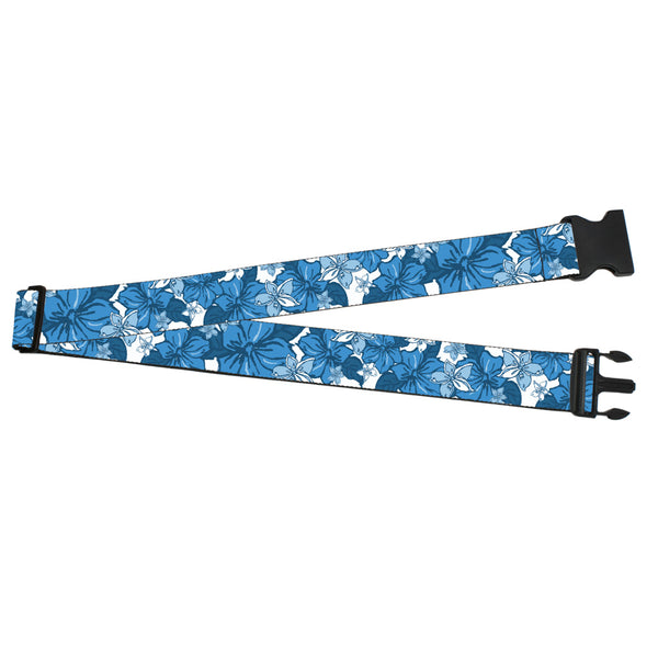 Buckle-Down Luggage Strap - 2.0" - Hibiscus Collage White/Blues