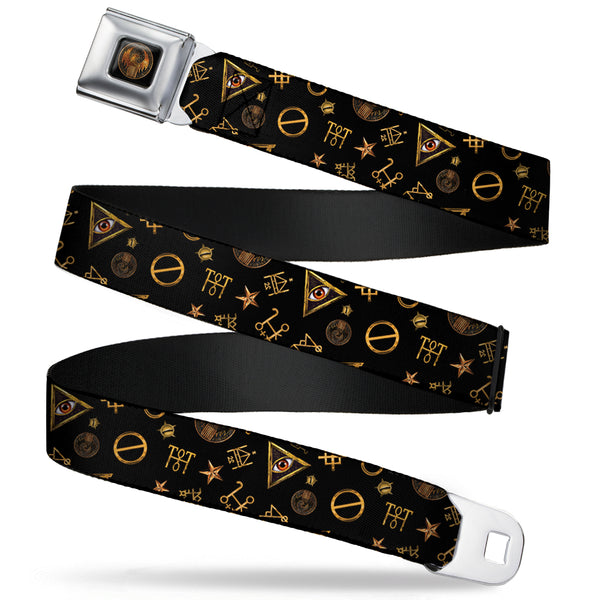 Buckle-Down MACUSA Seal Full Color Black/Gold Seatbelt Belt - Fantastic Beasts and Where to Find Them Icons Scattered Black/Golds Webbing