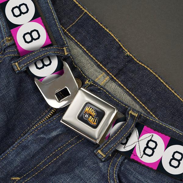 Buckle-Down MAGIC 8 BALL Logo Full Color Black/Orange/White Seatbelt Belt - Magic 8 Ball Blocks Black/Pink/White Webbing