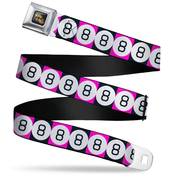Buckle-Down MAGIC 8 BALL Logo Full Color Black/Orange/White Seatbelt Belt - Magic 8 Ball Blocks Black/Pink/White Webbing