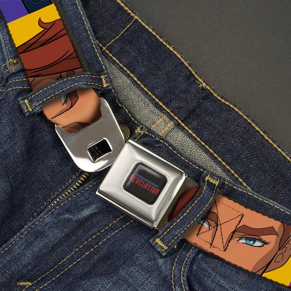 Buckle-Down MASTERS OF THE UNIVERSE REVELATION Title Logo Full Color Black Seatbelt Belt - Masters Of The Universe Revelation Character Close-Up Blocks Webbing