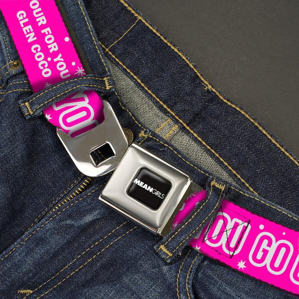 Buckle-Down MEAN GIRLS Title Logo Full Color Black/White Seatbelt Belt - Mean Girls YOU GO GLEN COCO Pink/White Webbing