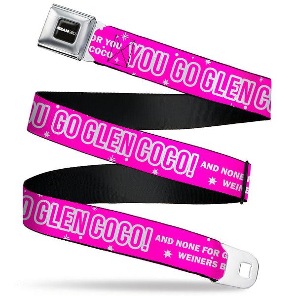 Buckle-Down MEAN GIRLS Title Logo Full Color Black/White Seatbelt Belt - Mean Girls YOU GO GLEN COCO Pink/White Webbing