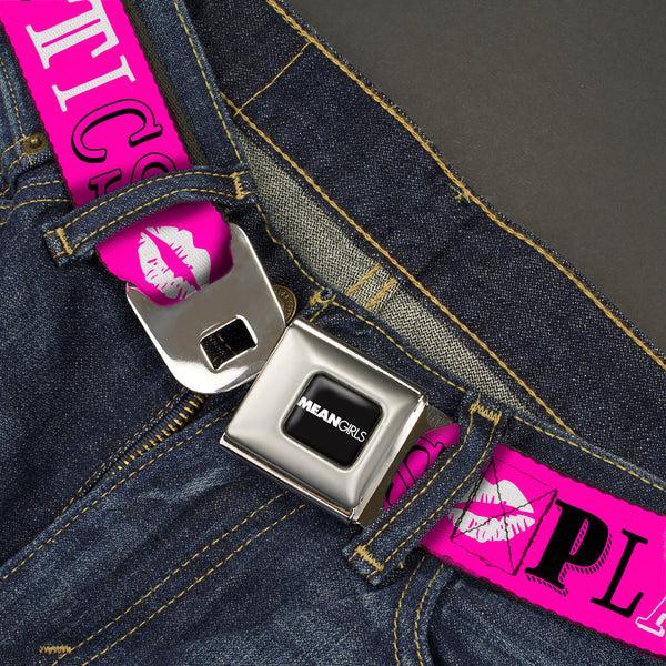 Buckle-Down MEAN GIRLS Title Logo Full Color Black/White Seatbelt Belt - Mean Girls PLASTICS Collage Pink/Black/White Webbing