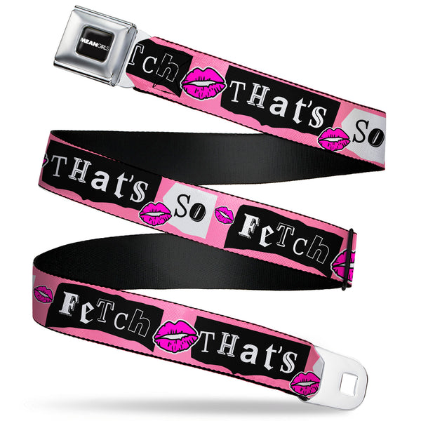 Buckle-Down MEAN GIRLS Title Logo Full Color Black/White Seatbelt Belt - Mean Girls THAT'S SO FETCH Collage Pink/Black/White Webbing