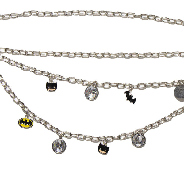 Buckle-Down Metal Chain Belt - Silver Chain With Chibi Batman And Bat Charms
