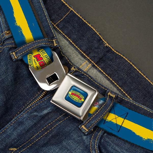 Buckle-Down MOPAR 1937-1947 Logo Full Color Blue Yellow Red Seatbelt Belt - MOPAR 1937-1947 Logo-USE CHRYSLER ENGINEERED MOPAR PARTS AND ACCESSORIES/Paint Stripe Blue/Yellow/Red Webbing