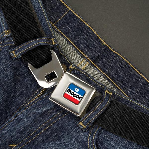 Buckle-Down MOPAR Chrysler Logo Full Color White/Blue/Red/Black Seatbelt Belt - Black Webbing