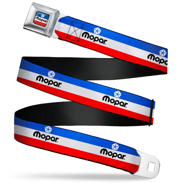 Buckle-Down MOPAR Chrysler Logo Full Color White/Blue/Red/Black Seatbelt Belt - MOPAR Logo/Stripe Blue/White/Red Webbing