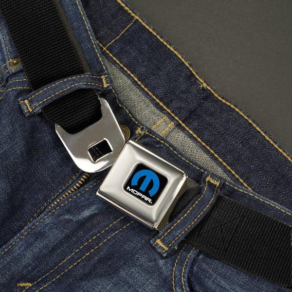 Buckle-Down MOPAR Logo Full Color Black/Blue/White - Seatbelt Belt - Black Webbing
