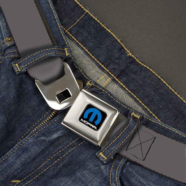 Buckle-Down MOPAR Logo Full Color Black Blue White Seatbelt Belt - Charcoal Webbing