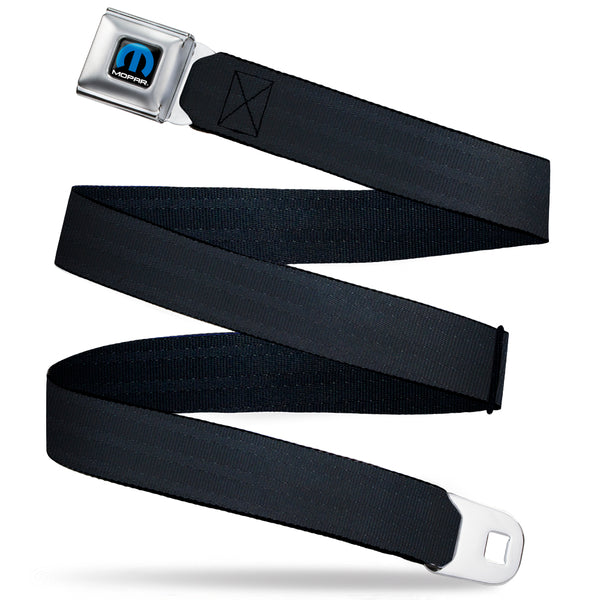 Buckle-Down MOPAR Logo Full Color Black/Blue/White Seatbelt Belt - Black Panel Webbing