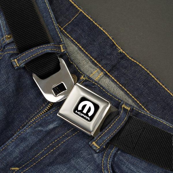 Buckle-Down MOPAR Logo Full Color Black/White Seatbelt Belt - Black Webbing
