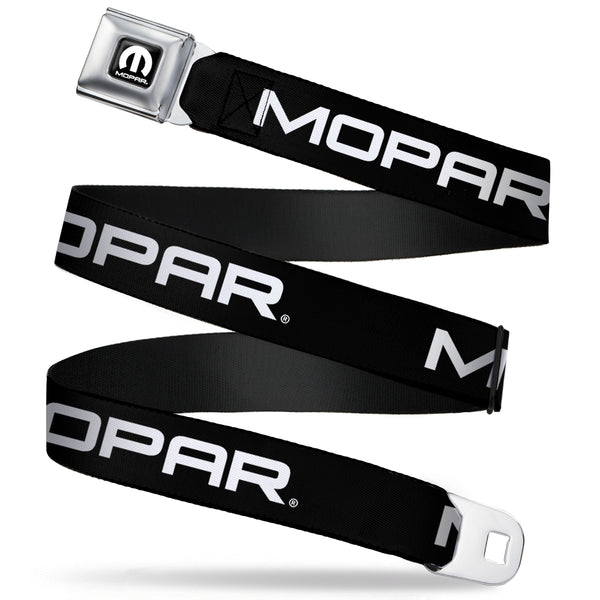 Buckle-Down MOPAR Logo Full Color Black White Seatbelt Belt - MOPAR Text Black/White Webbing