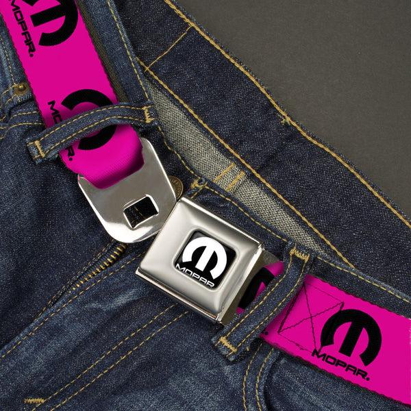 Buckle-Down MOPAR Logo Full Color Black/White Seatbelt Belt - MOPAR Logo Repeat Hot Pink/Black Webbing