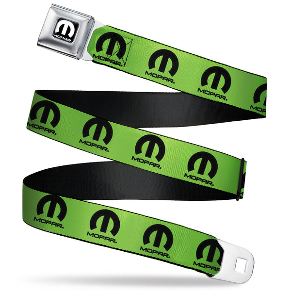 Buckle-Down MOPAR Logo Full Color Black/White Seatbelt Belt - MOPAR Logo Repeat Green/Black Webbing