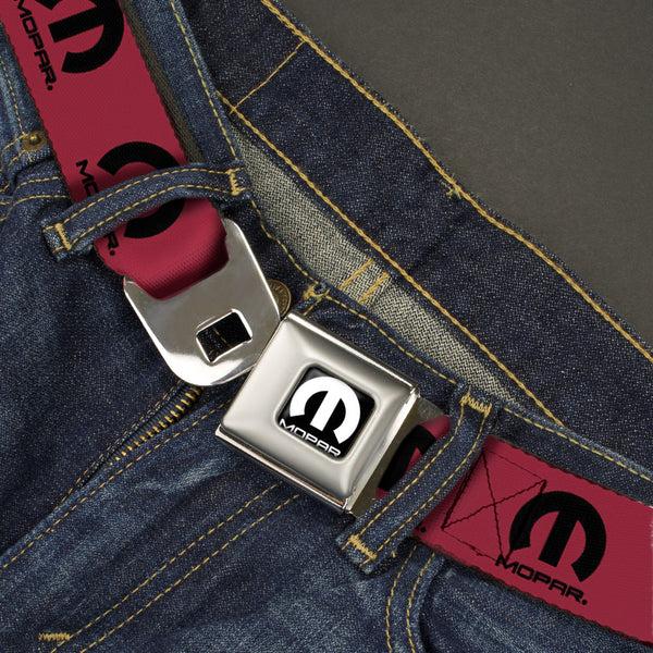 Buckle-Down MOPAR Logo Full Color Black/White Seatbelt Belt - MOPAR Logo Repeat Fuchsia/Black Webbing
