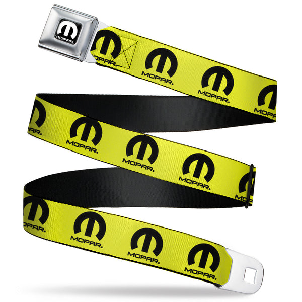 Buckle-Down MOPAR Logo Full Color Black/White Seatbelt Belt - MOPAR Logo Repeat Yellow/Black Webbing