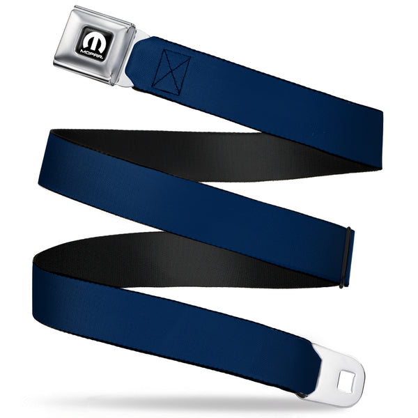 Buckle-Down MOPAR Logo Full Color Black White Seatbelt Belt - Navy Webbing
