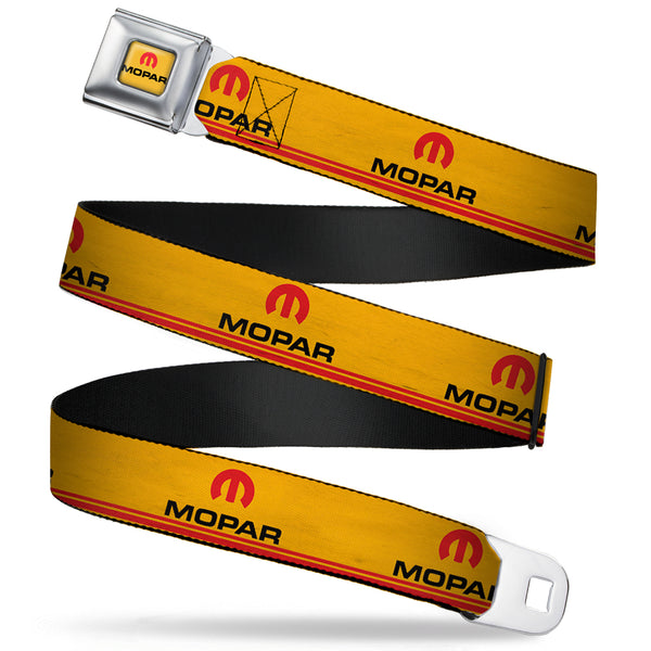 Buckle-Down MOPAR Logo Full Color Gold Red Black Seatbelt Belt - MOPAR Logo Double-Stripe Vintage Gold/Red/Black Webbing
