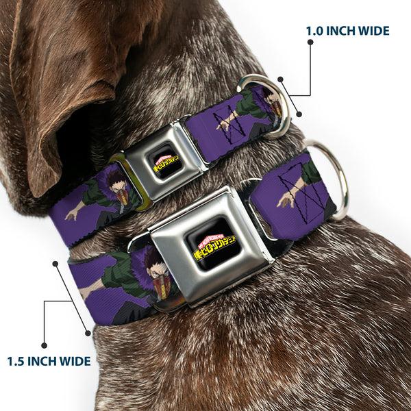 Buckle-Down MY HERO ACADEMIA Title Logo Full Color Black Seatbelt Buckle Collar - My Hero Academia Kai Chisaki Action Pose Purple