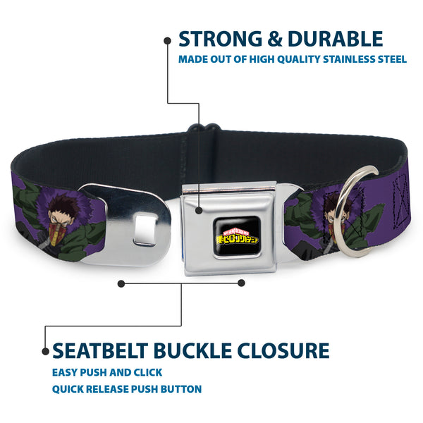 Buckle-Down MY HERO ACADEMIA Title Logo Full Color Black Seatbelt Buckle Collar - My Hero Academia Kai Chisaki Action Pose Purple
