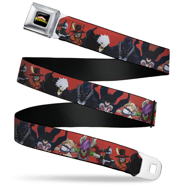 Buckle-Down MY HERO ACADEMIA Title Logo Full Color Black Seatbelt Belt - My Hero Academia Villains Group Pose Red Webbing