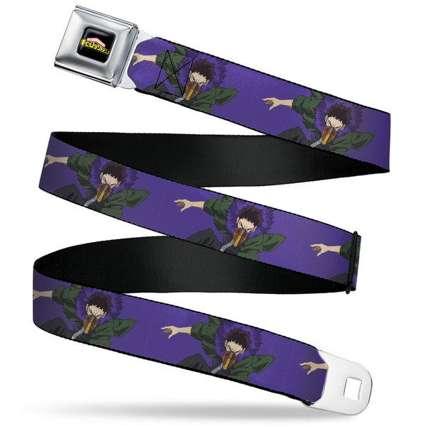 Buckle-Down MY HERO ACADEMIA Title Logo Full Color Black Seatbelt Belt - My Hero Academia Kai Chisaki Action Pose Purple Webbing