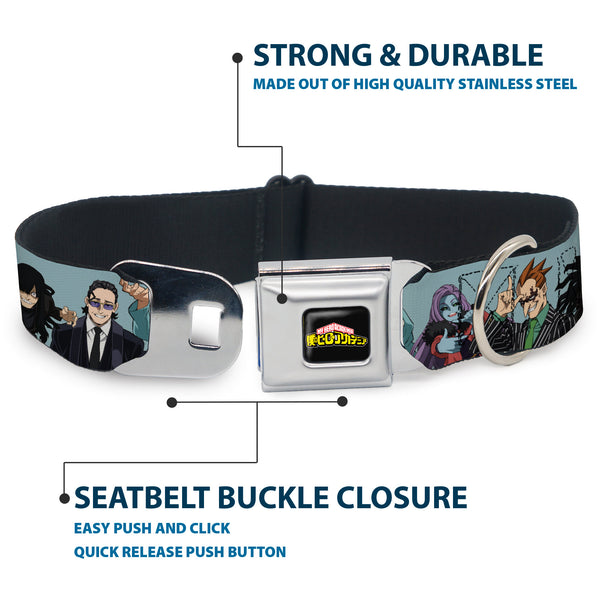 Buckle-Down MY HERO ACADEMIA Title Logo Full Color Black Seatbelt Buckle Collar - My Hero Academia Five Meta Liberation Army Villains Blue
