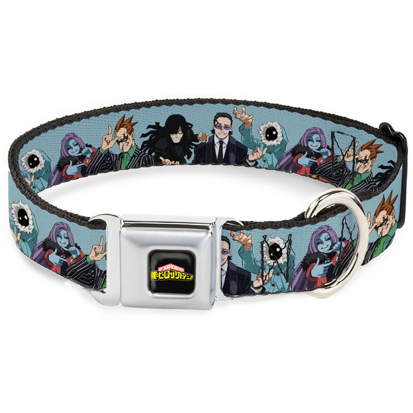 Buckle-Down MY HERO ACADEMIA Title Logo Full Color Black Seatbelt Buckle Collar - My Hero Academia Five Meta Liberation Army Villains Blue