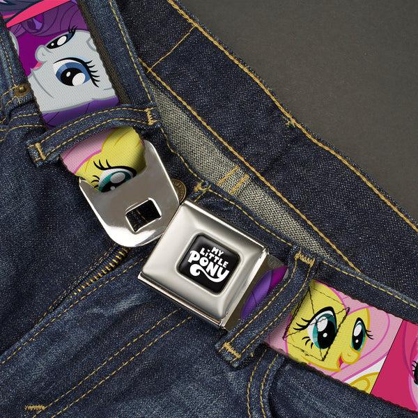 Buckle-Down MY LITTLE PONY Title Logo Full Color Black/Purple/White Seatbelt Belt - My Little Pony Mane Six Close-Up Face Blocks Multi Color Webbing