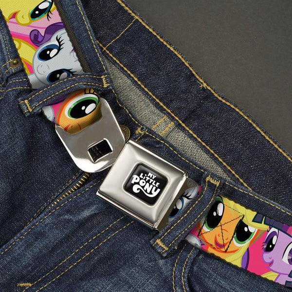 Buckle-Down MY LITTLE PONY Title Logo Full Color Black/Purple/White Seatbelt Belt - My Little Pony Mane Six Eye Expressions Close-Up Multi Color Webbing