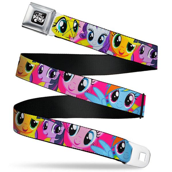 Buckle-Down MY LITTLE PONY Title Logo Full Color Black/Purple/White Seatbelt Belt - My Little Pony Mane Six Eye Expressions Close-Up Multi Color Webbing