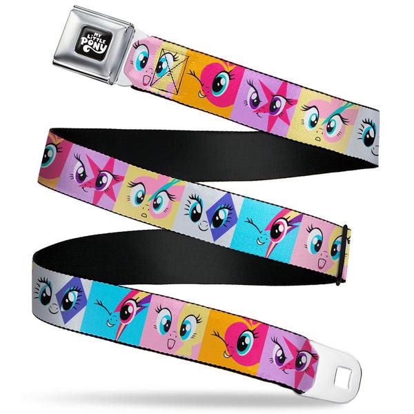 Buckle-Down MY LITTLE PONY Title Logo Full Color Black/Purple/White Seatbelt Belt - My Little Pony Mane Six Cutie Mark Expression Blocks Multi Color Webbing