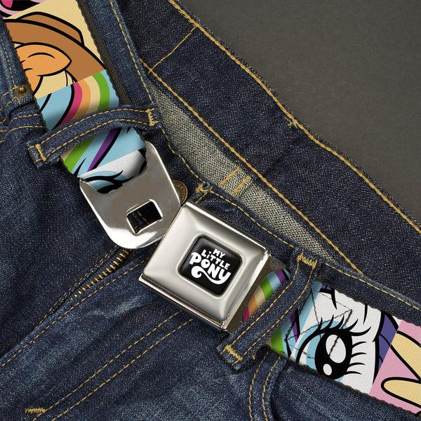 Buckle-Down MY LITTLE PONY Title Logo Full Color Black/Purple/White Seatbelt Belt - My Little Pony Mane Six Character Close-Up Blocks Multi Color Webbing