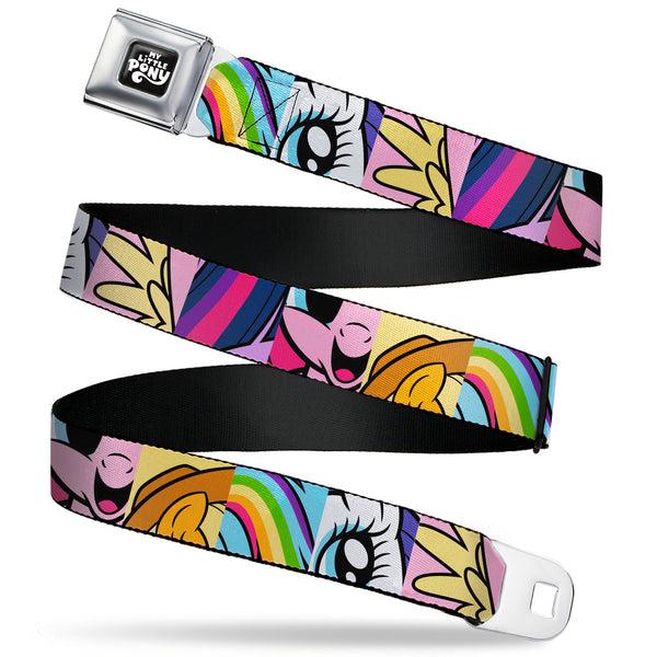 Buckle-Down MY LITTLE PONY Title Logo Full Color Black/Purple/White Seatbelt Belt - My Little Pony Mane Six Character Close-Up Blocks Multi Color Webbing