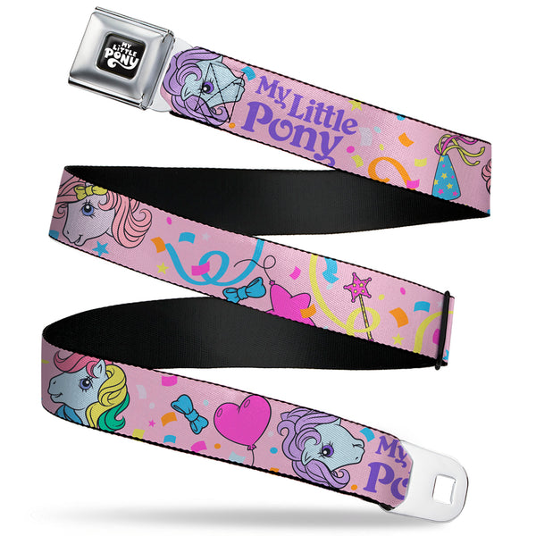 Buckle-Down MY LITTLE PONY Title Logo Full Color Black/Purple/White Seatbelt Belt - MY LITTLE PONY Three Pony Confetti Party and Title Logo Pink/Multi Color Webbing