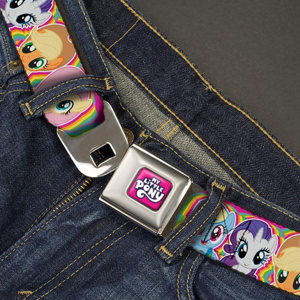 Buckle-Down MY LITTLE PONY Title Logo Full Color Pink/Purple/White Seatbelt Belt - My Little Pony Four Pony Close-Up Faces Pink/Multi Color Webbing