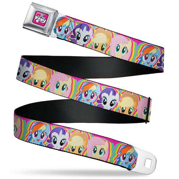 Buckle-Down MY LITTLE PONY Title Logo Full Color Pink/Purple/White Seatbelt Belt - My Little Pony Four Pony Close-Up Faces Pink/Multi Color Webbing