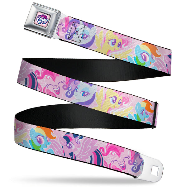 Buckle-Down MY LITTLE PONY Title Logo Full Color Pink/White Seatbelt Belt - My Litlle Pony Five Pony Poses Pink Webbing