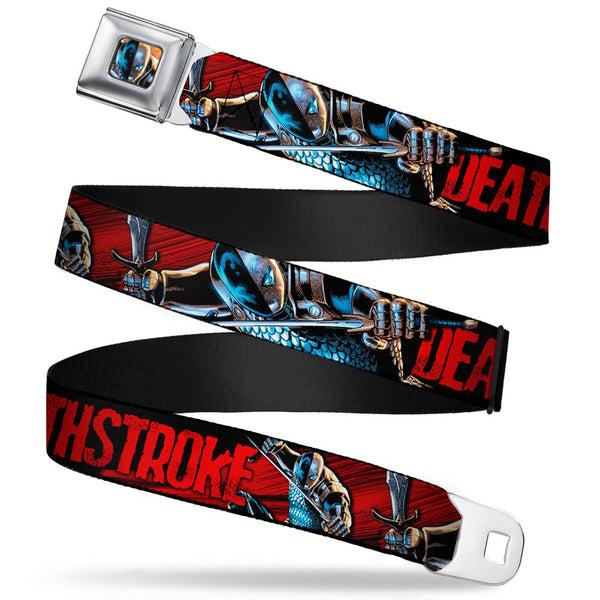 Buckle-Down New 52 Deathstroke Face CLOSE-UP Full Color Red Seatbelt Belt - New 52 DEATHSTROKE Action Poses Black/Red Webbing